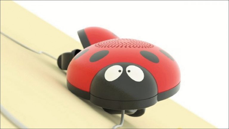 A ladybug design mp3 player that can be attached to prams.